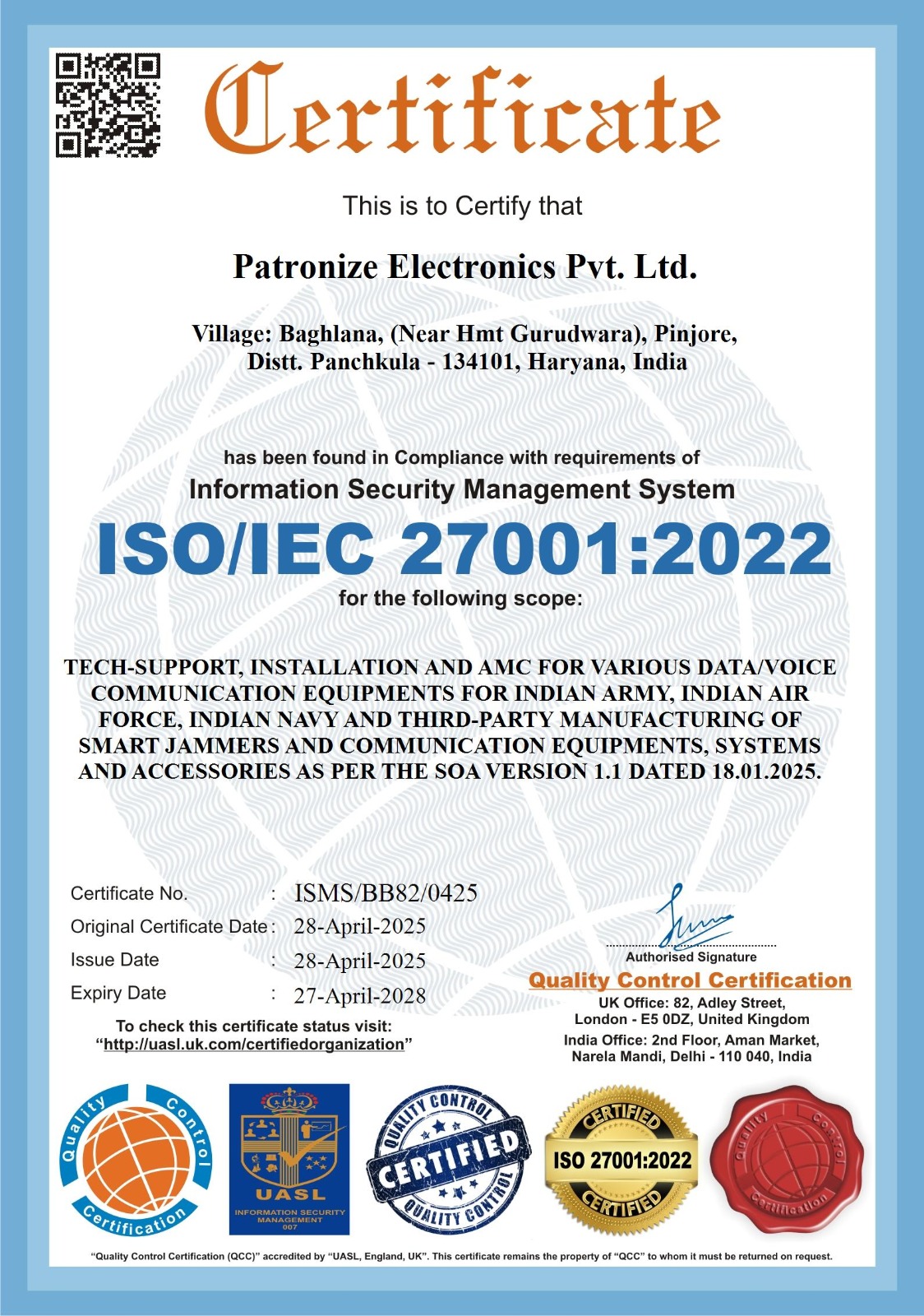 Demo ISO 27001 certificate preview